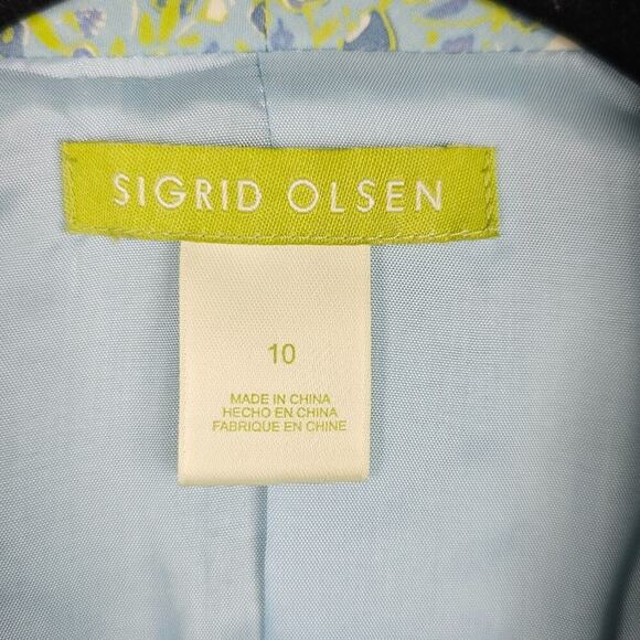 Sigrid Olsen Tweed Blazer 10 Retro Floral Groovy Colorful 60s Mod Preppy Blue - Picture 2 of 8